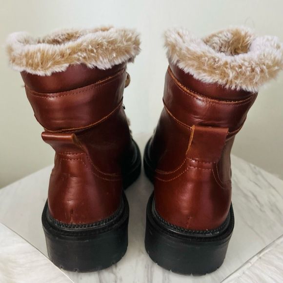 Zara Leather Lace Up Mountain Faux Fur Ankle Boots, Brown, Euro 38 (US 8), NWOT - Picture 7 of 15